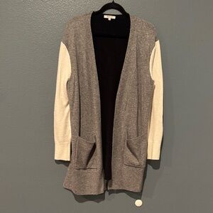 Madewell Gray and Cream Women's Open Front Cardigan